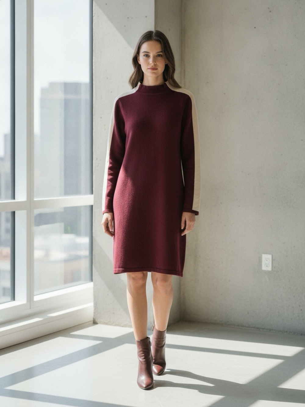 SAKS FIFTH AVENUE Black Label Long Sleeve Sweater Dress in Burgundy 
Size Medium